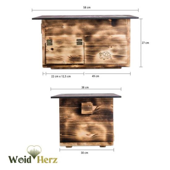 Preview: Woid Herz Premium Schildkrötenhaus (SH1) gebrannt aus 20mm starken Vollholz
